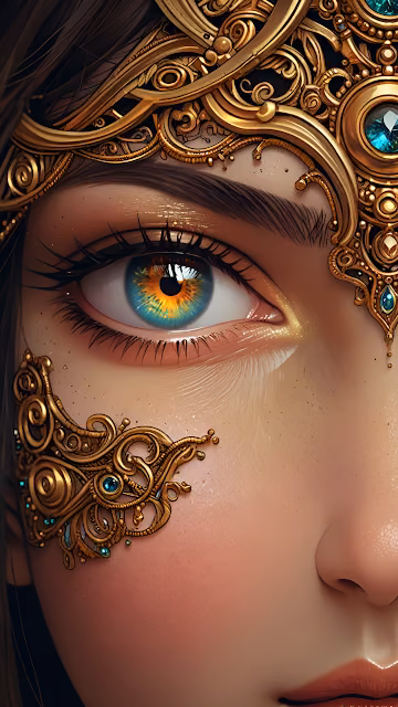 Ornate Gold Eye Adornment with Radiant Blue Iris - Free 4K & 8K Mobile Wallpaper