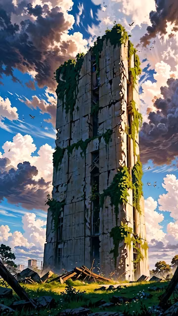 Overgrown Ruined Tower Under Dramatic Sky - Free 4K & 8K Mobile Wallpaper