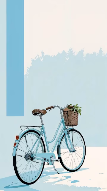 Pastel Blue Bicycle with Plant in Wicker Basket - Free 4K & 8K Mobile Wallpaper