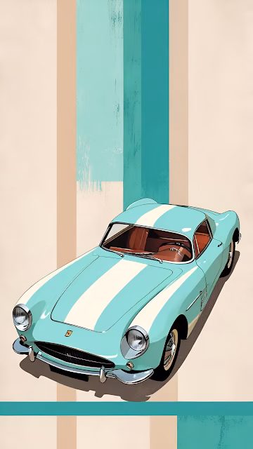 Pastel Blue Classic Car on Striped Background - Free 4K & 8K Mobile Wallpaper