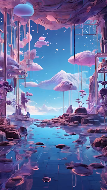 Pastel Ethereal Dreamscape Floating Clouds Pink Landscape - Free 4K & 8K Mobile Wallpaper