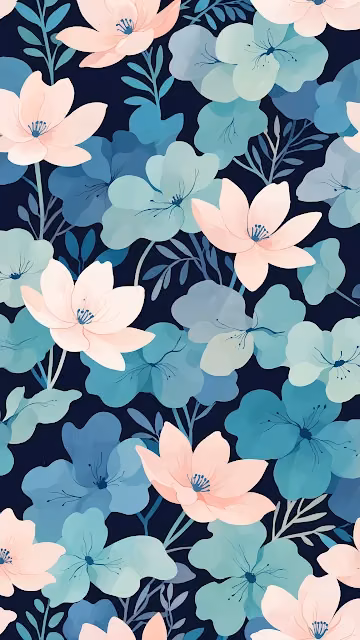 Pastel Floral Pattern on Dark Navy Background - Free 4K & 8K Mobile Wallpaper