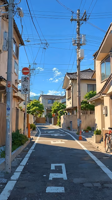 Peaceful Japanese Residential Street Anime Art Style - Free 4K & 8K Mobile Wallpaper