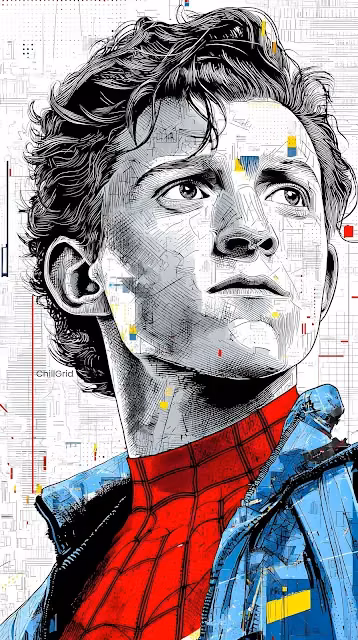 Peter Parker Tech Blueprint Portrait Illustration - Free 4K & 8K Mobile Wallpaper