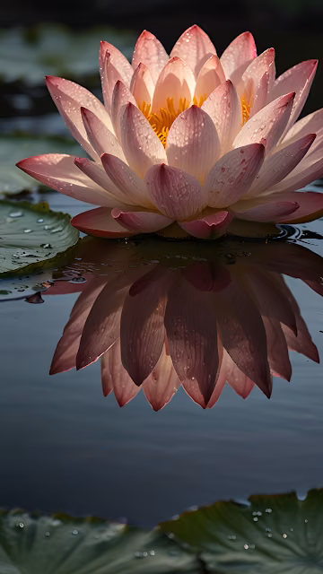 Pink Water Lily Reflection Dew Drops Pond Close Up - Free 4K & 8K Mobile Wallpaper