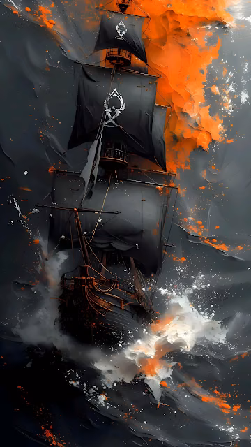 Pirate Ship Sailing Through Fiery Stormy Seas - Free 4K & 8K Mobile Wallpaper