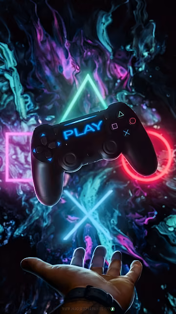 PlayStation Controller Neon Symbols Gaming Abstract Art - Free 4K & 8K Mobile Wallpaper