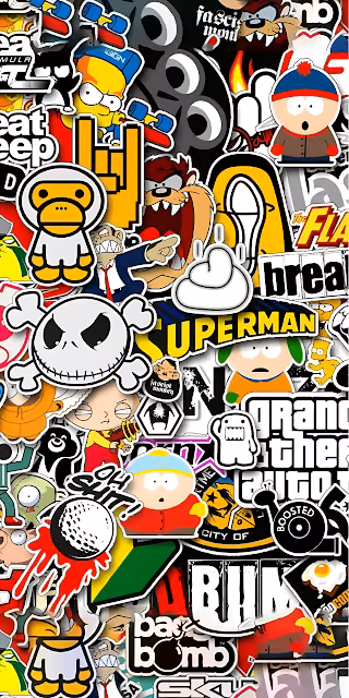 Pop Culture Sticker Bomb Collage Art Design - Free 4K & 8K Mobile Wallpaper