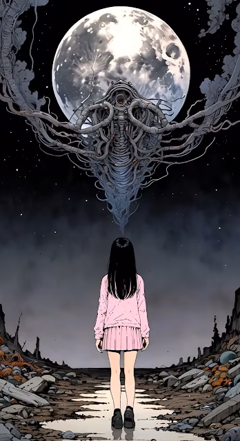 Post Apocalyptic Girl Staring at Cosmic Tentacle Entity - Free 4K & 8K Mobile Wallpaper