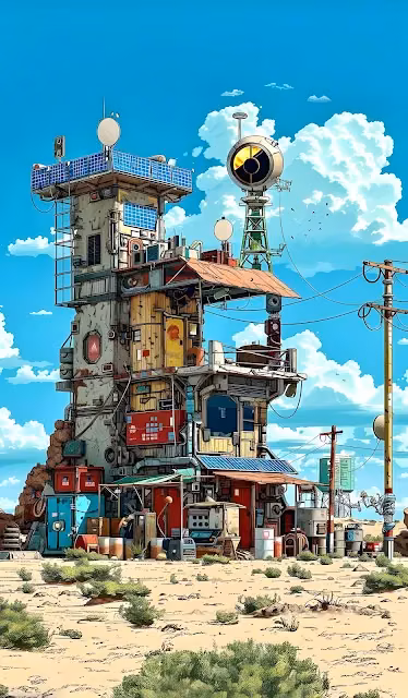 Post-Apocalyptic Scavenger Tower in Desert Wasteland - Free 4K & 8K Mobile Wallpaper
