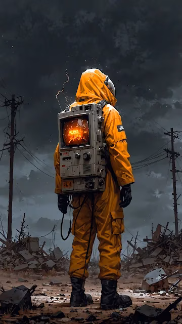 Post-Apocalyptic Survivor with CRT Monitor Backpack - Free 4K & 8K Mobile Wallpaper