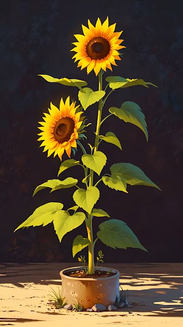 Potted Sunflowers Vertical Art Painting Style - Free 4K & 8K Mobile Wallpaper