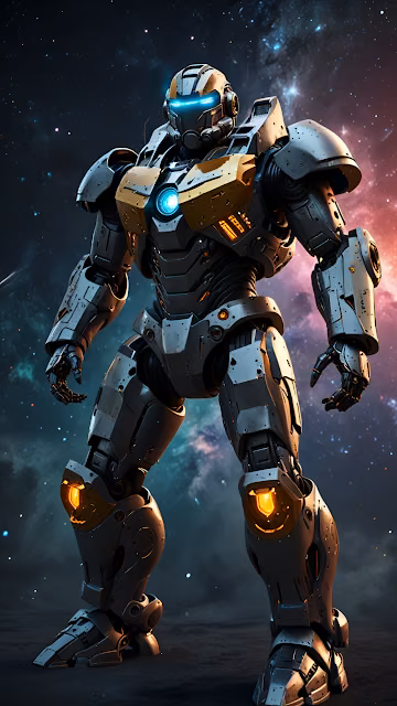 Powerful SciFi Combat Mech Suit Nebula View - Free 4K & 8K Mobile Wallpaper