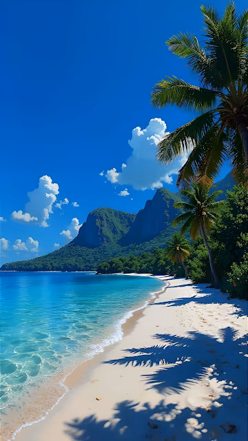 Pristine Tropical Beach Paradise with Palm Shadows and Turquoise Water - Free 4K & 8K Mobile Wallpaper
