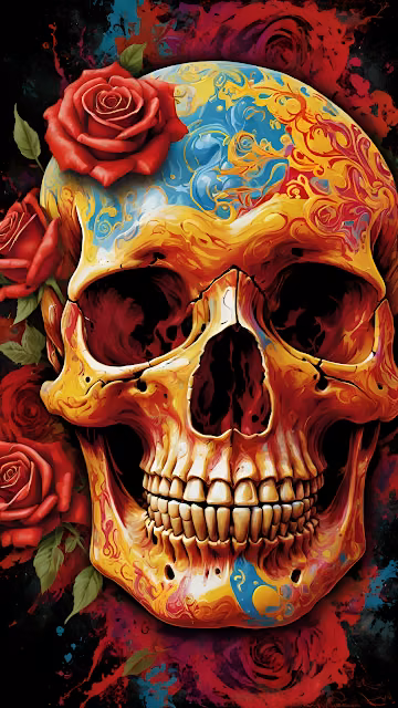 Psychedelic Sugar Skull with Swirling Paint Texture - Free 4K & 8K Mobile Wallpaper