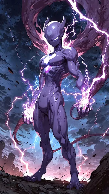 Psychic Power Creature Anime Art, Purple Lightning Storm - Free 4K & 8K Mobile Wallpaper