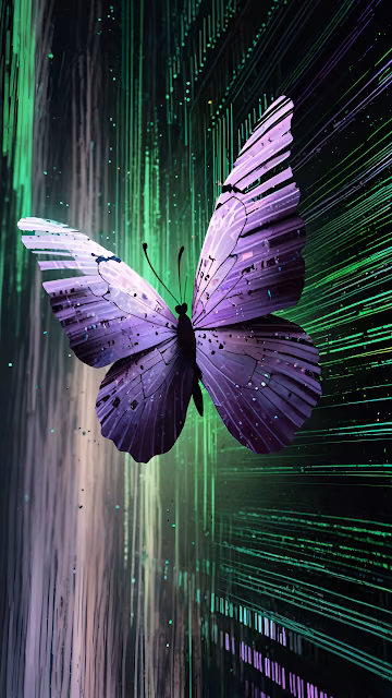 Purple Butterfly Against Glowing Green Digital Background - Free 4K & 8K Mobile Wallpaper