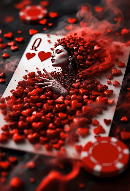 Queen of Hearts with Red Heart Explosion - Free 4K & 8K Mobile Wallpaper