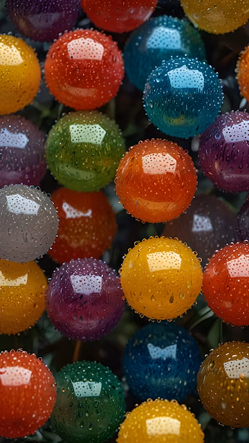Raindrops on Colorful Glass Orbs - Free 4K & 8K Mobile Wallpaper
