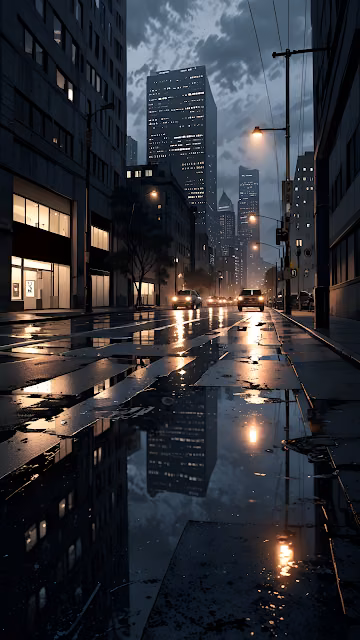 Rainy City Street with Reflections and Distant Headlights - Free 4K & 8K Mobile Wallpaper