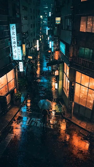 Rainy Japanese Alley Street with Neon Lights - Free 4K & 8K Mobile Wallpaper