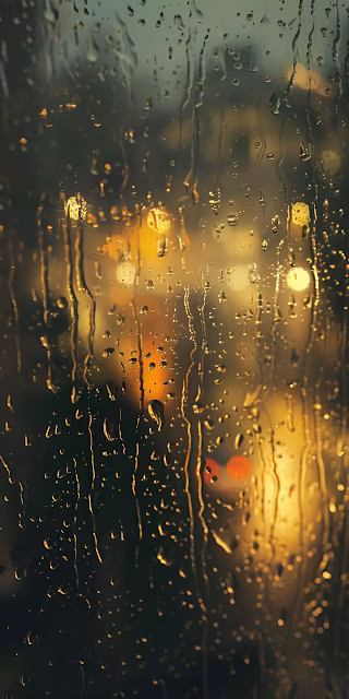 Rainy Window Pane Golden City Lights Bokeh Night View - Free 4K & 8K Mobile Wallpaper
