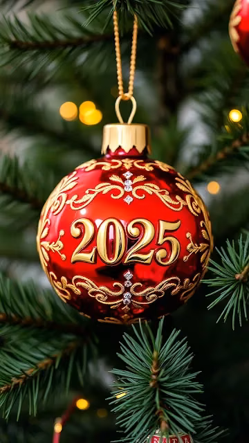 Red Christmas Ornament with Gold 2025 Design - Free 4K & 8K Mobile Wallpaper