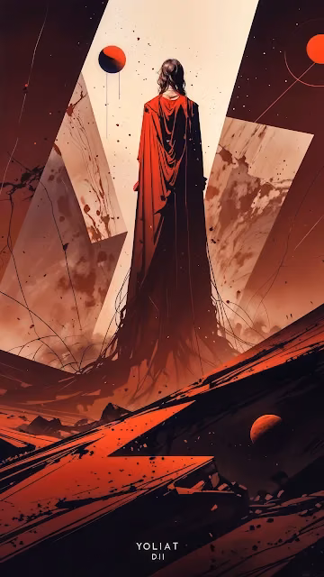 Red Cloaked Figure in Surreal Red Landscape - Free 4K & 8K Mobile Wallpaper