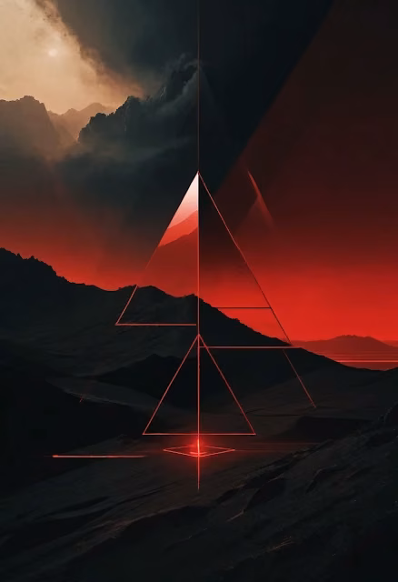 Red Geometric Triangles Over Mountain Landscape - Free 4K & 8K Mobile Wallpaper
