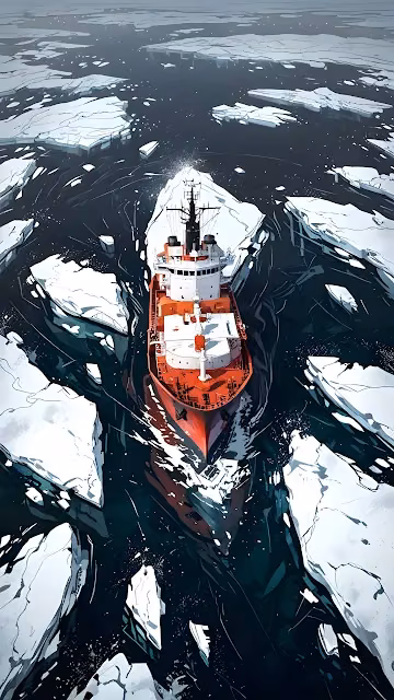 Red Icebreaker Ship Crushing Arctic Ice Floes - Free 4K & 8K Mobile Wallpaper