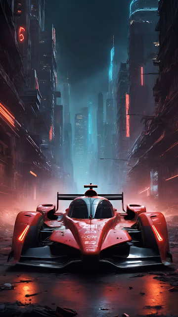 Red Race Car in Foggy Neon Cyberpunk Alley - Free 4K & 8K Mobile Wallpaper