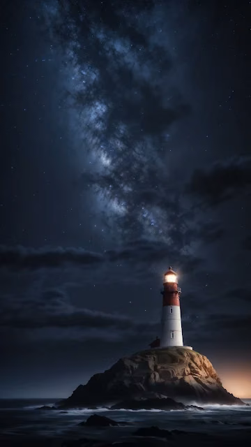 Red and White Lighthouse Under Milky Way - Free 4K & 8K Mobile Wallpaper