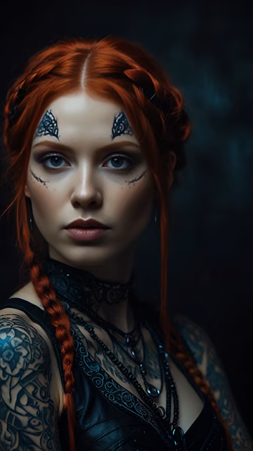 Redhead with Tribal Face Paint and Intricate Tattoos - Free 4K & 8K Mobile Wallpaper