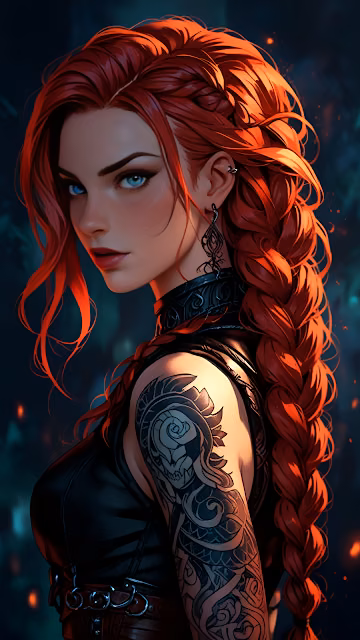 Redhead Warrior with Intricate Arm Tattoo and Braided Hair - Free 4K & 8K Mobile Wallpaper
