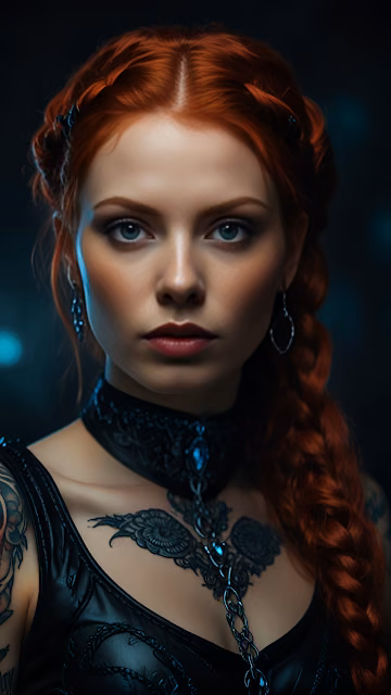 Redhead Woman with Gothic Choker and Intricate Tattoos - Free 4K & 8K Mobile Wallpaper
