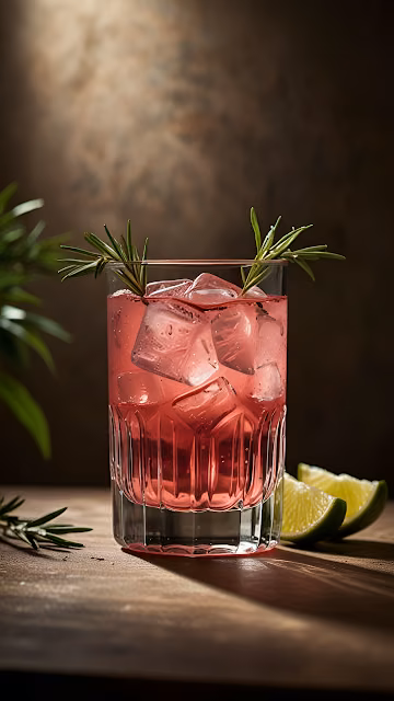 Refreshing Pink Cocktail Rosemary Garnish Ice Cubes - Free 4K & 8K Mobile Wallpaper