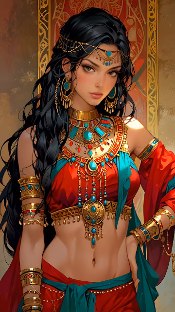 Regal Woman in Ornate Gold and Turquoise Jewelry - Free 4K & 8K Mobile Wallpaper