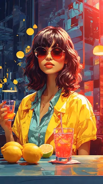 Retro 80s Vibe Cocktail Night Cityscape Portrait - Free 4K & 8K Mobile Wallpaper