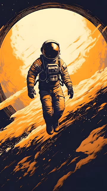 Retro Sci Fi Astronaut Orange Planet Art Illustration - Free 4K & 8K Mobile Wallpaper