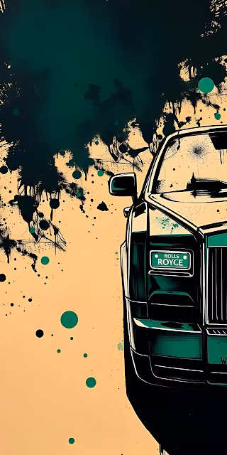 Rolls Royce Pop Art Illustration with Teal Paint Splatter Design - Free 4K & 8K Mobile Wallpaper