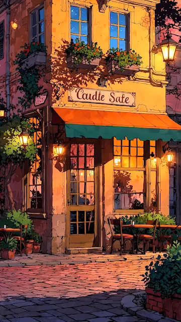 Romantic European Cafe Corner at Dusk - Free 4K & 8K Mobile Wallpaper