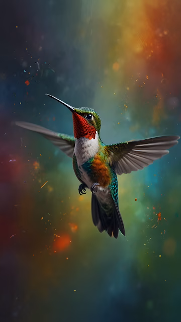 Ruby Throated Hummingbird Hovering Abstract Art Bokeh - Free 4K & 8K Mobile Wallpaper