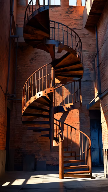 Rusty Industrial Spiral Staircase Brick Loft - Free 4K & 8K Mobile Wallpaper