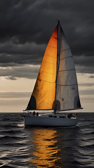 Sailboat Against Stormy Sky with Golden Sail Glow - Free 4K & 8K Mobile Wallpaper