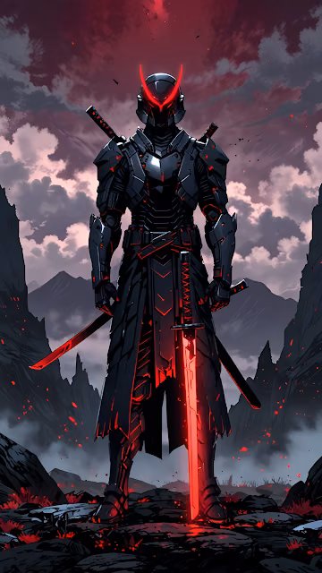 Samurai Warrior in Red-Glowing Armor with Katana - Free 4K & 8K Mobile Wallpaper