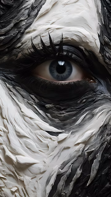 Sculptural Blue Eye with Black and White Textured Skin Art - Free 4K & 8K Mobile Wallpaper