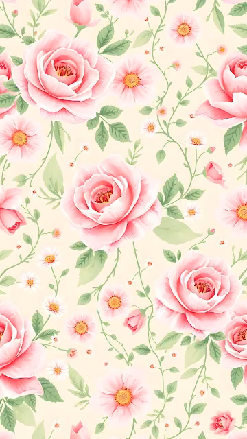 Seamless Pink Rose and Daisy Floral Pattern - Free 4K & 8K Mobile Wallpaper