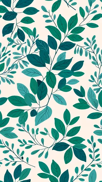 Seamless Teal and Green Leaf Pattern on Pale Cream Background - Free 4K & 8K Mobile Wallpaper