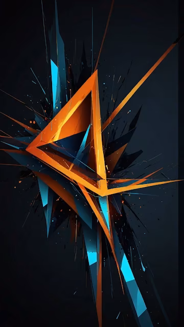 Shattered orange and blue geometric triangle against dark void - Free 4K & 8K Mobile Wallpaper