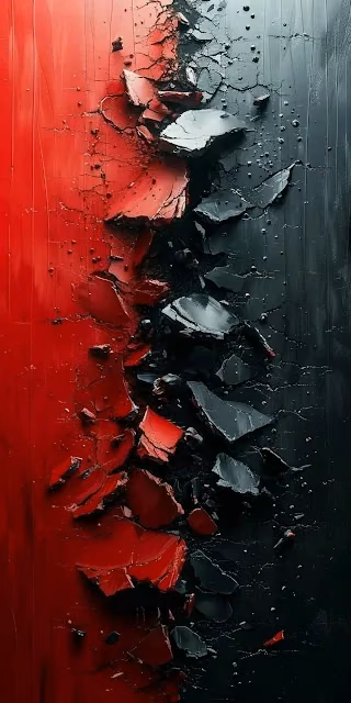 Shattered Red and Black Contrast Abstract Texture Art - Free 4K & 8K Mobile Wallpaper